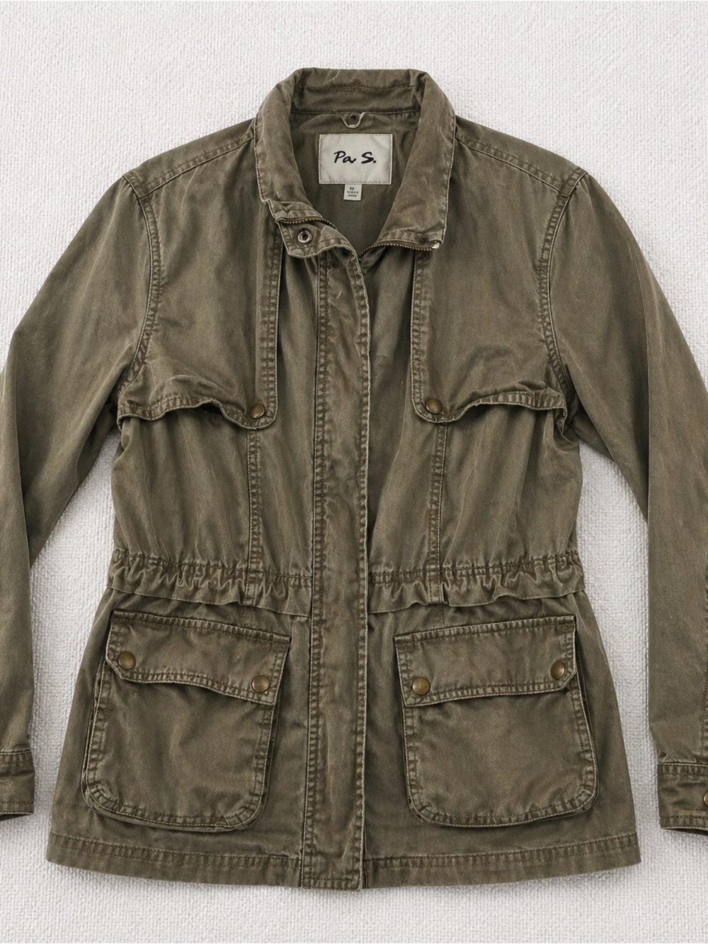 Per Se Women's Olive Green Utility Field Jacket Size L Drawstring Waist‎